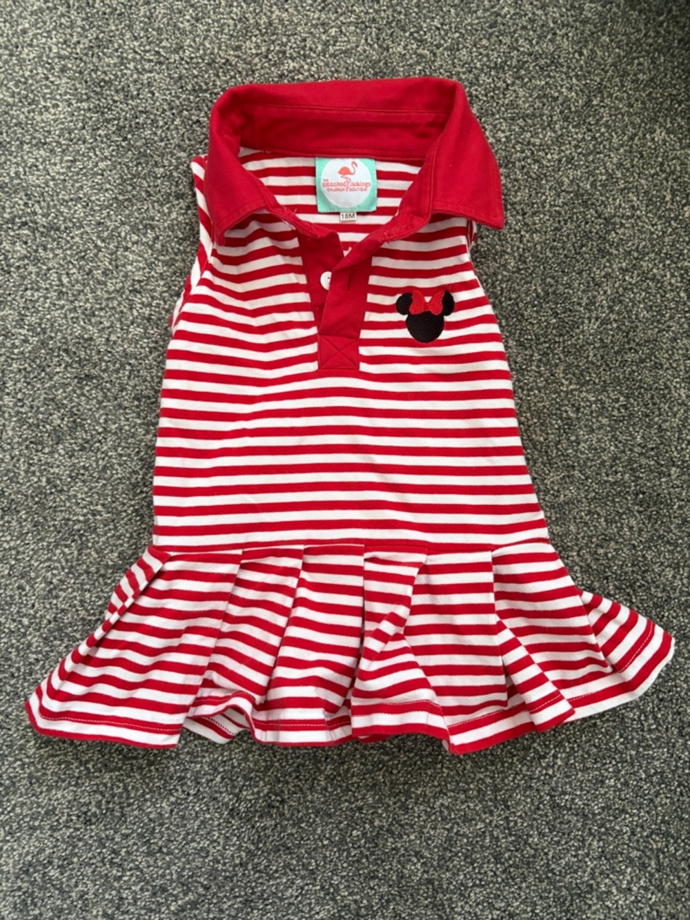 Girls' Red & White Striped Polo Dress with Minnie Accent